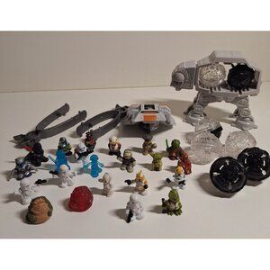 22 Star Wars Micro Force Squinkies Lot With AT-AT & Spaceship & Accessories
